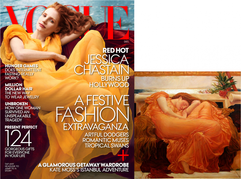 Jessica Chastain-Vogue-Flaming June-Frederic Leighton