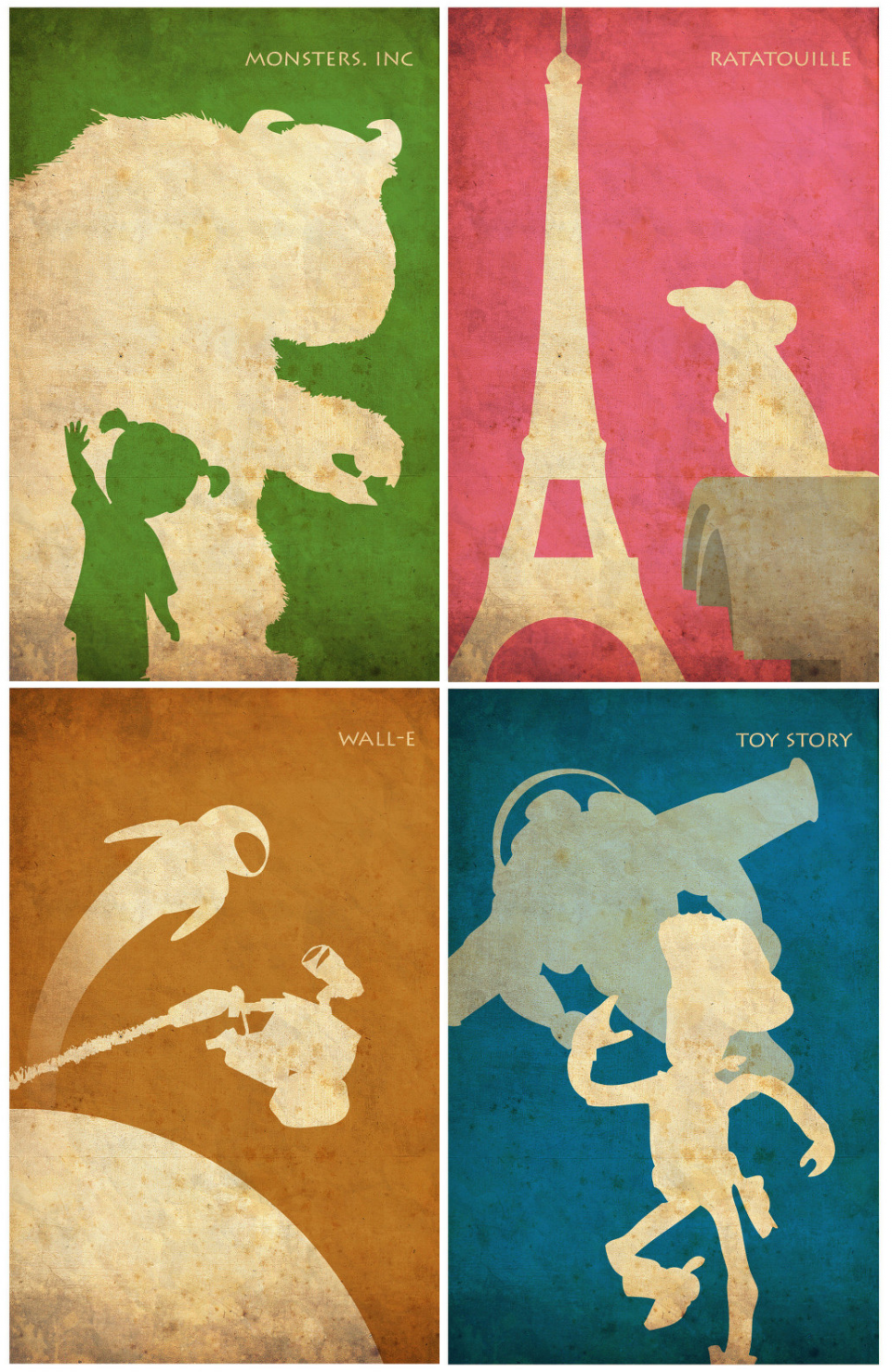 Posterinspired-Pixar-Monstres et compagnie-Ratatouille-Toy Story-Wall-E